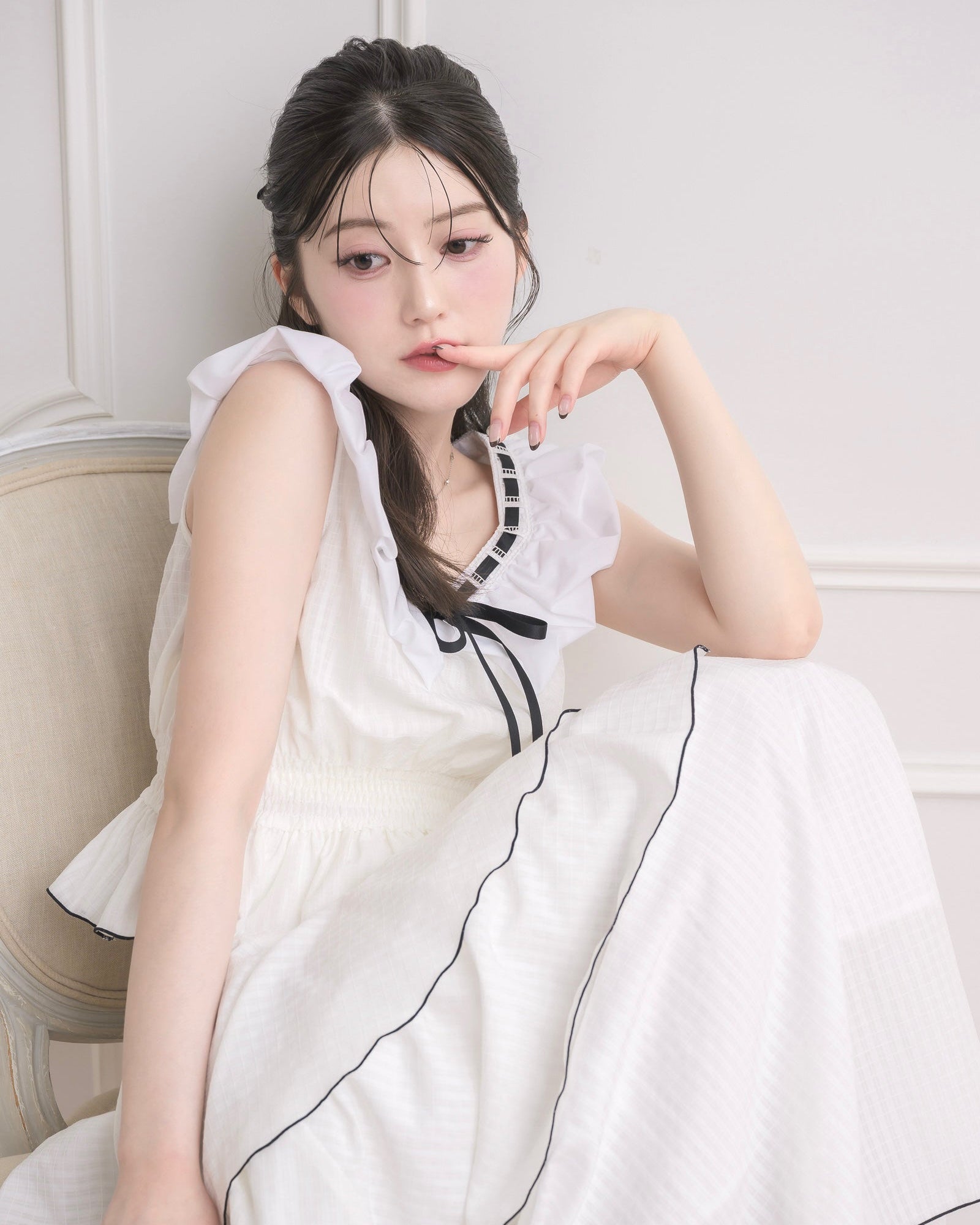 モデル身長：157cm / 着用カラー：ホワイトチェック