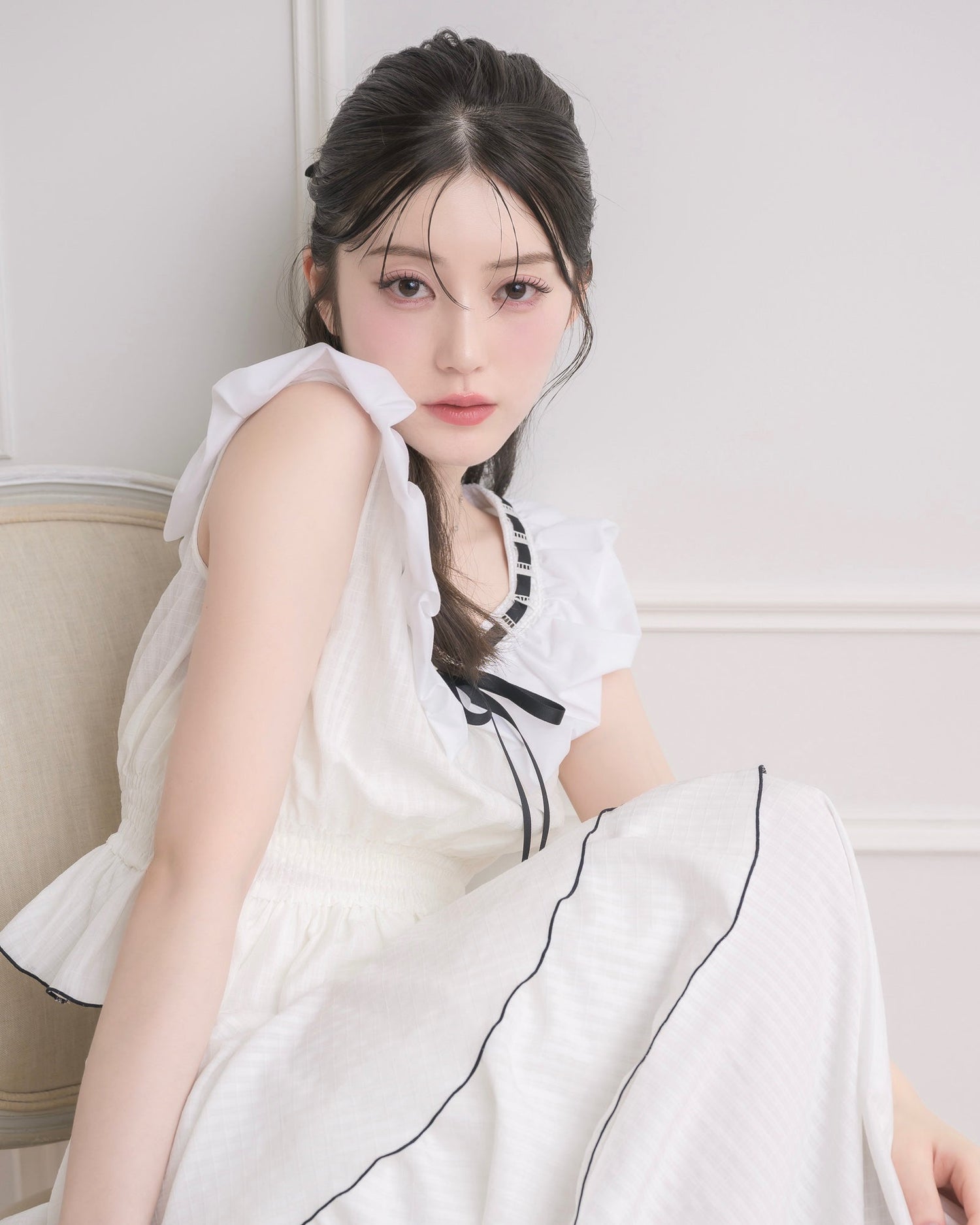 モデル身長：157cm / 着用カラー：ホワイトチェック
