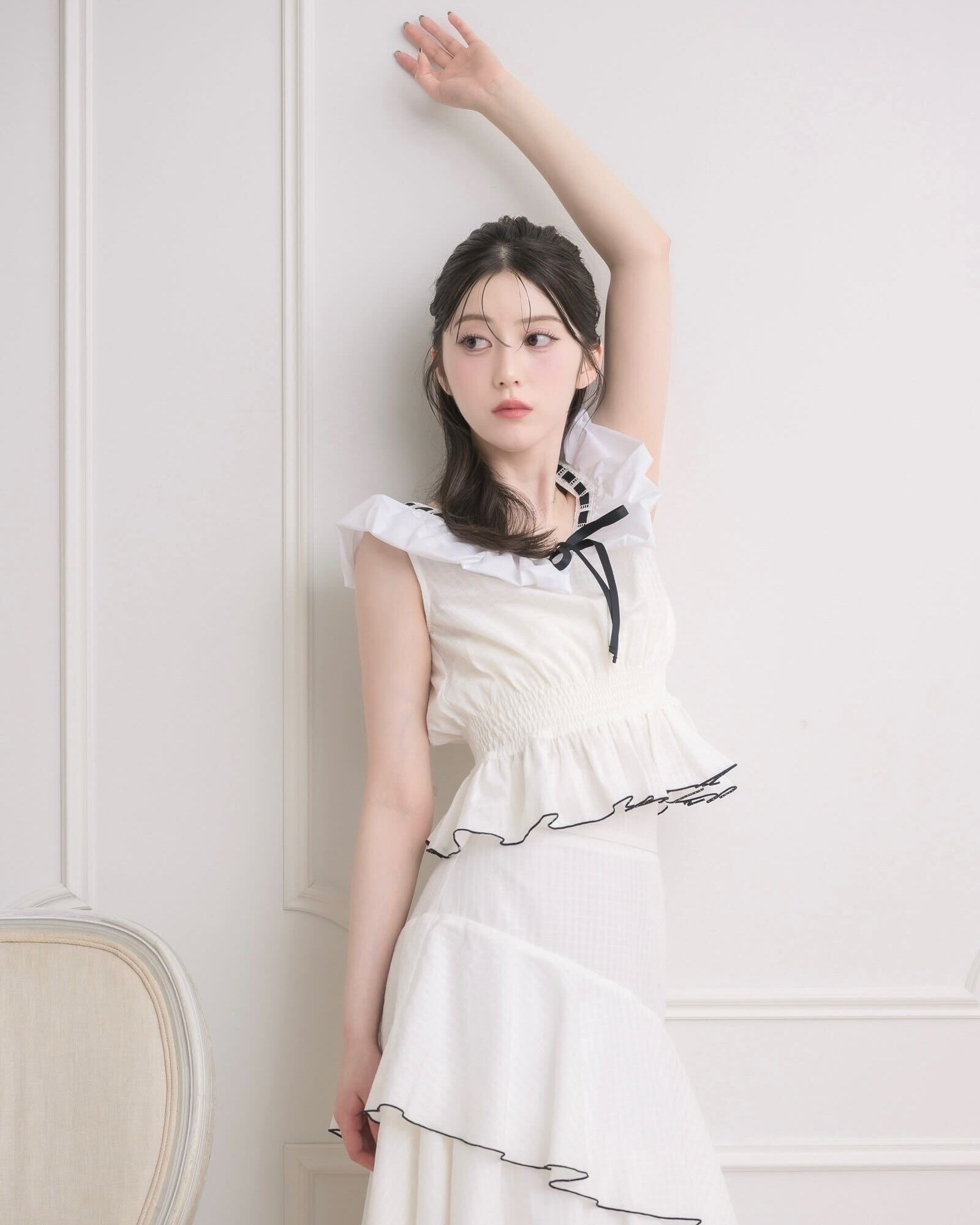 モデル身長：157cm / 着用カラー：ホワイトチェック