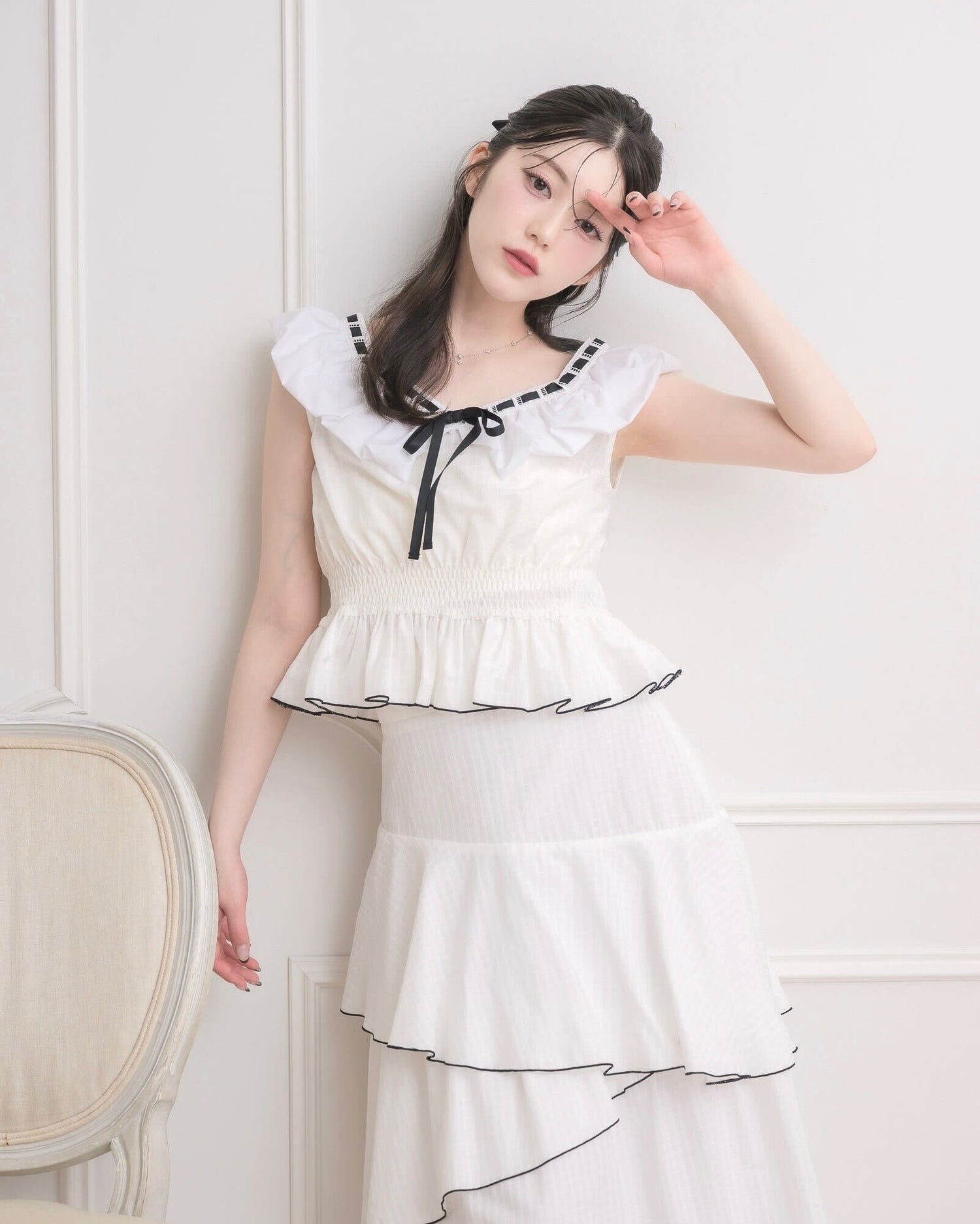 モデル身長：157cm / 着用カラー：ホワイトチェック