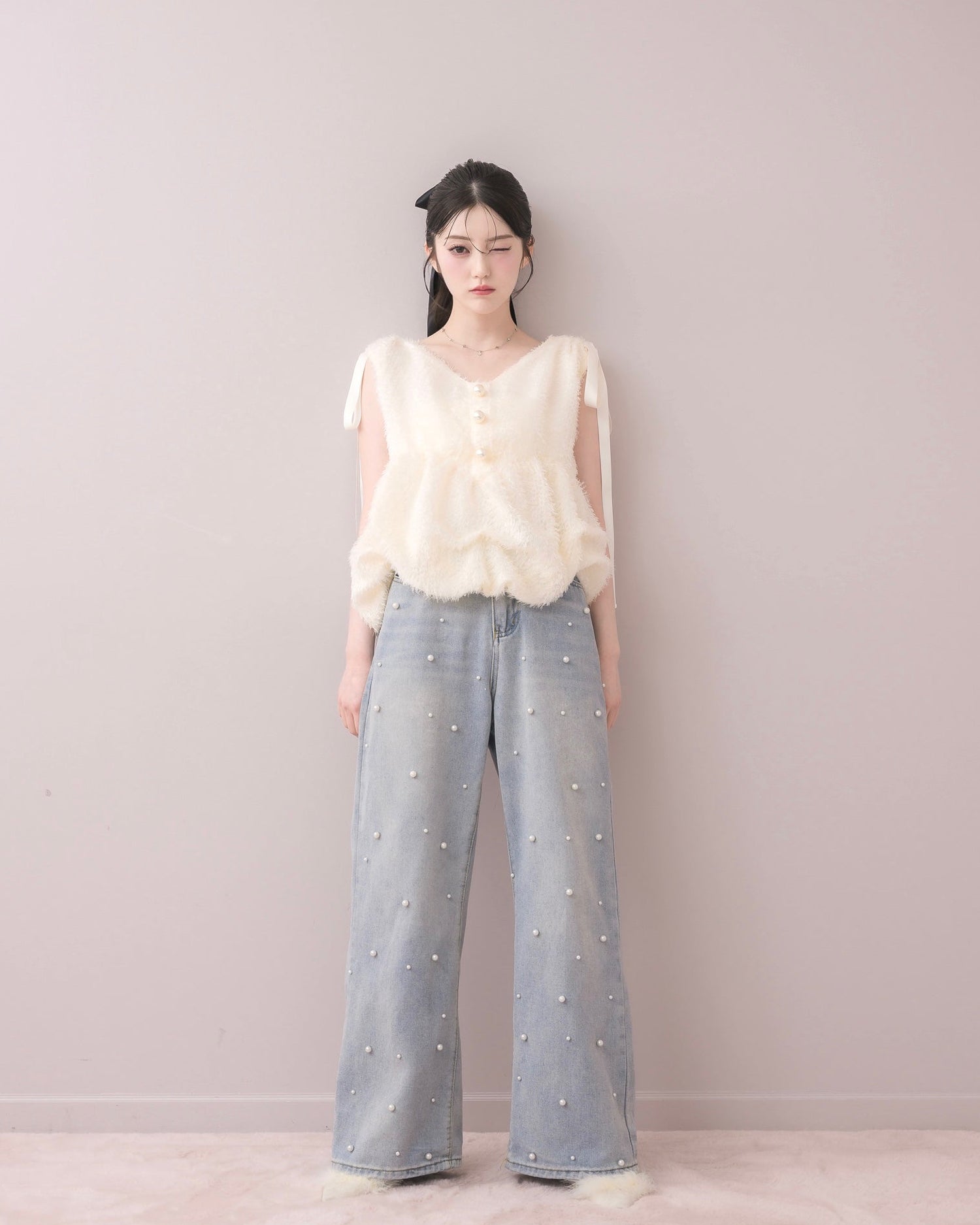 モデル身長：157cm / 着用カラー：アイボリー