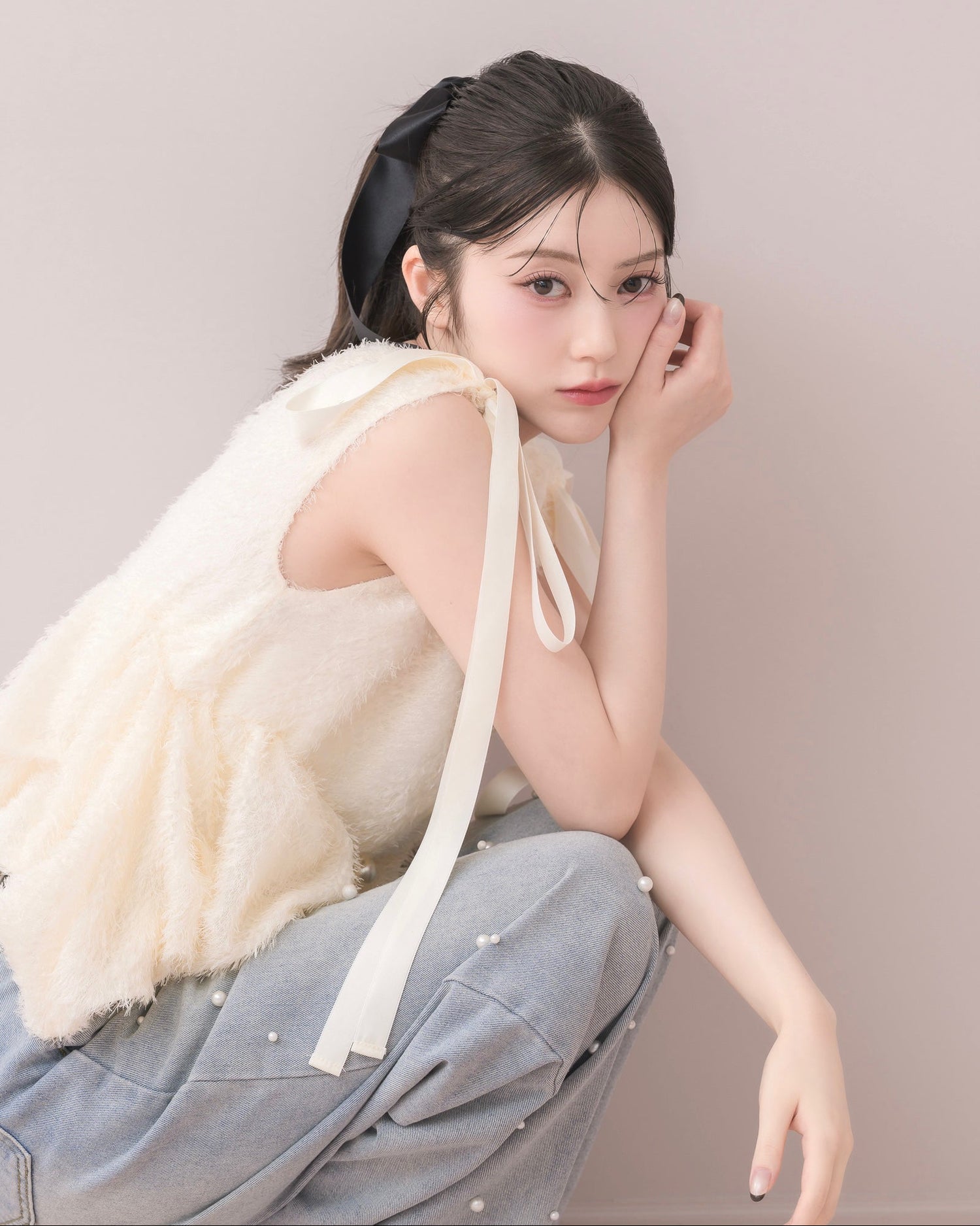 モデル身長：157cm / 着用カラー：アイボリー