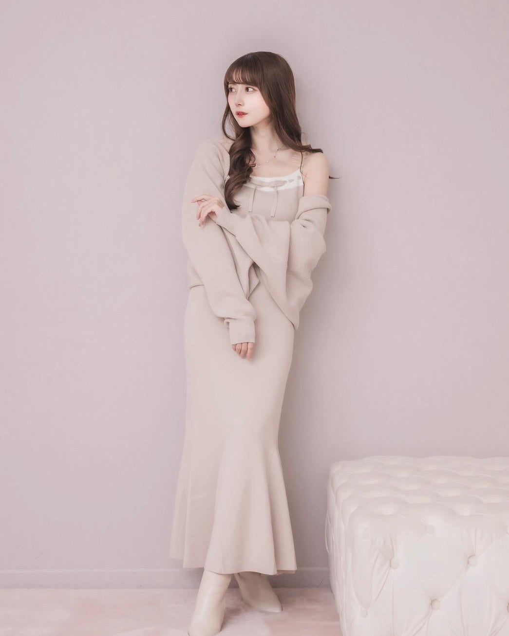 モデル身長：159cm / 着用カラー：ピンクベージュ
