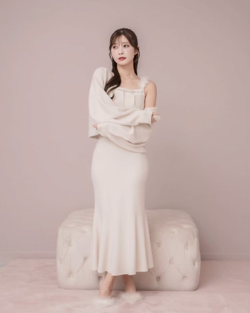 モデル身長：160cm / 着用カラー：ライトベージュ
