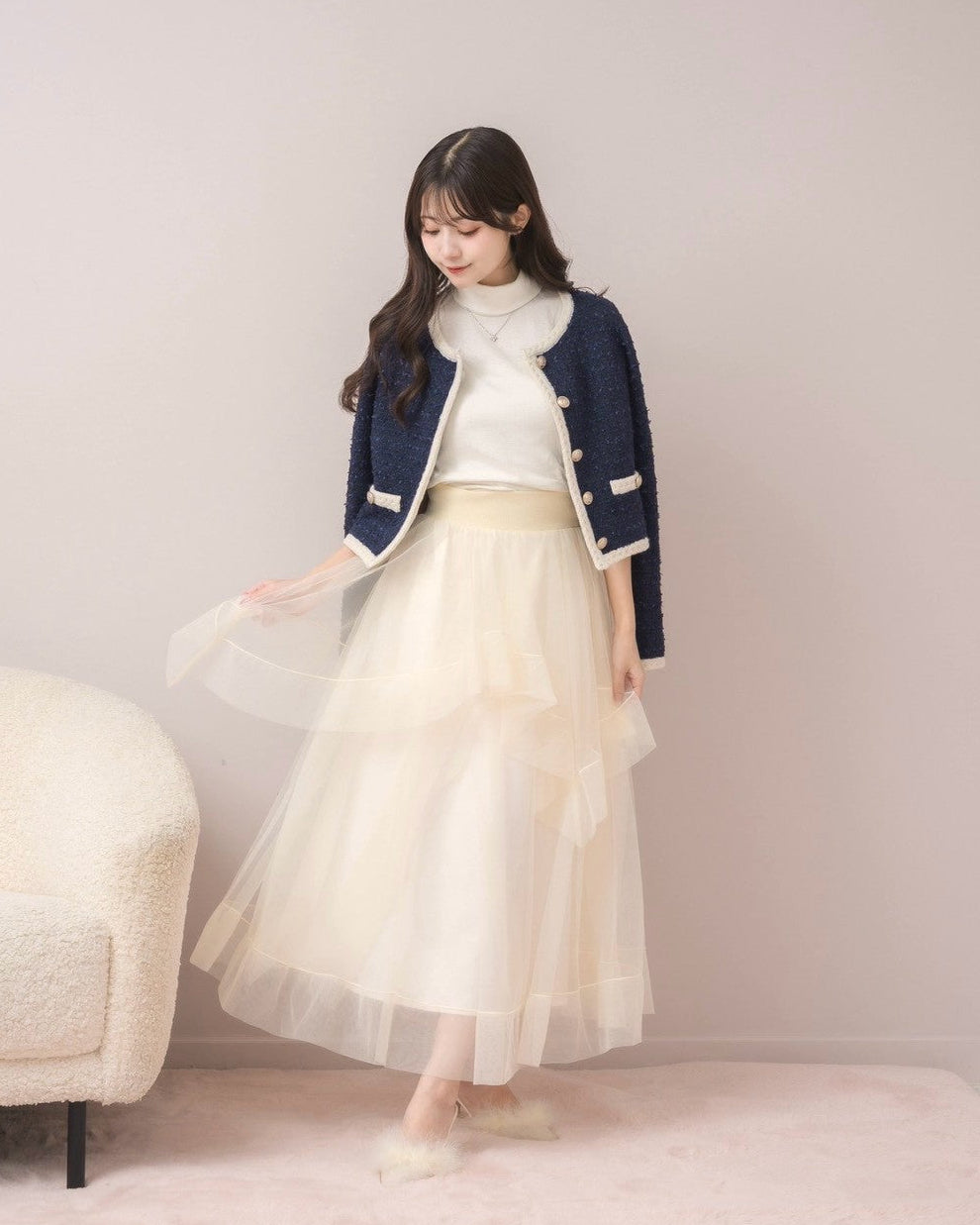 モデル身長：159cm / 着用カラー：ネイビー