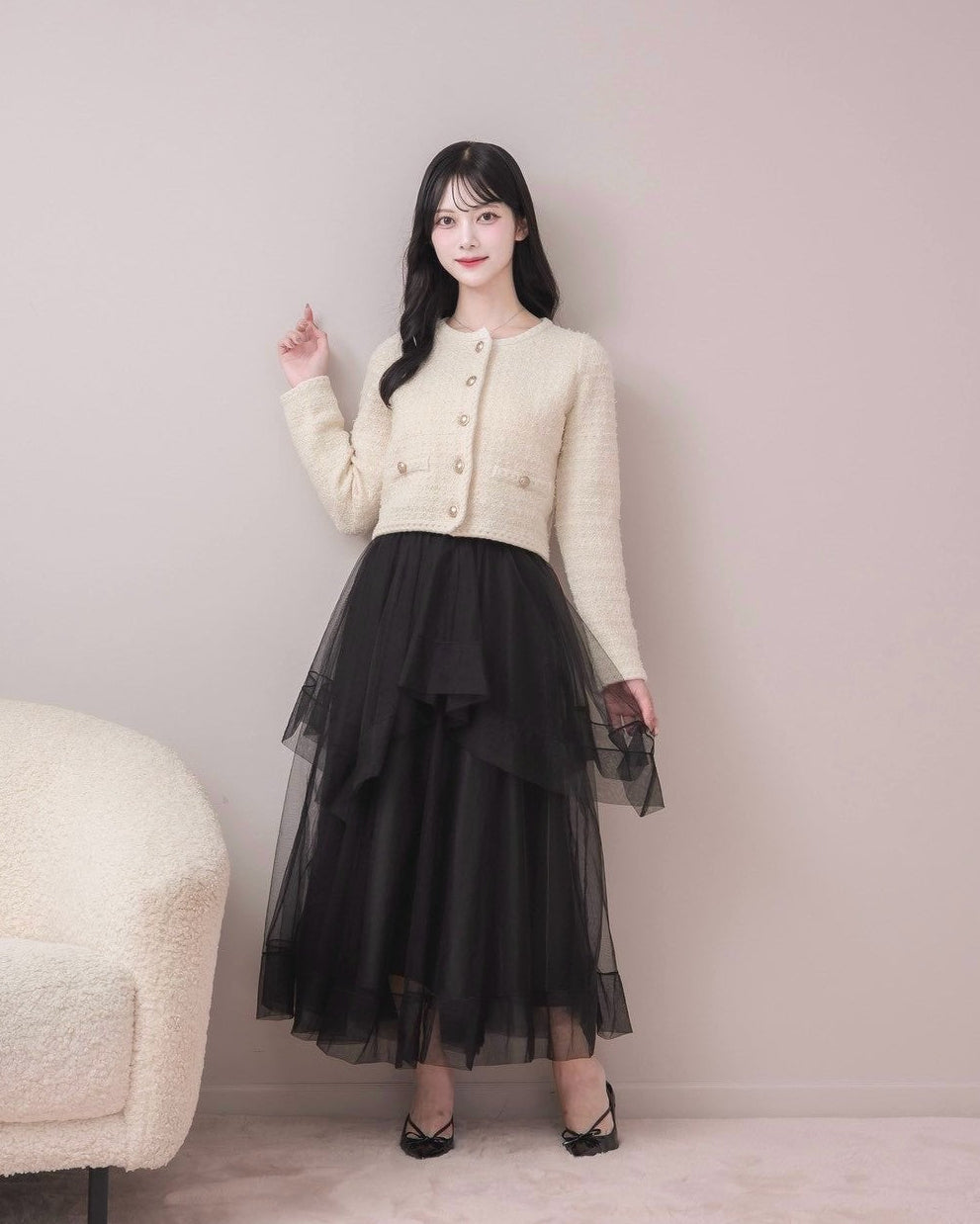モデル身長：164cm / 着用カラー：アイボリー