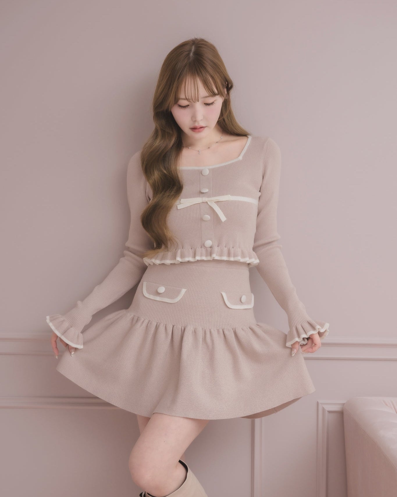 モデル身長：166cm / 着用カラー：ピンク