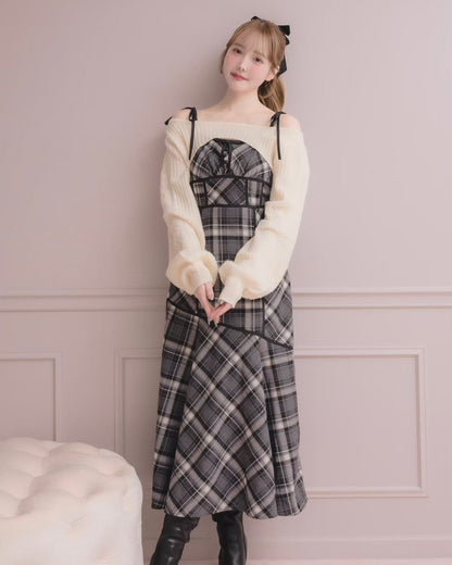 モデル身長：166cm / 着用カラー：グレーチェック