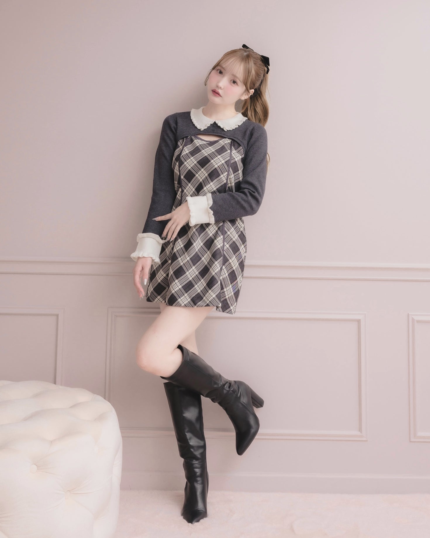 モデル身長：166cm / 着用サイズ：Sサイズ/ 着用カラー：チャコール