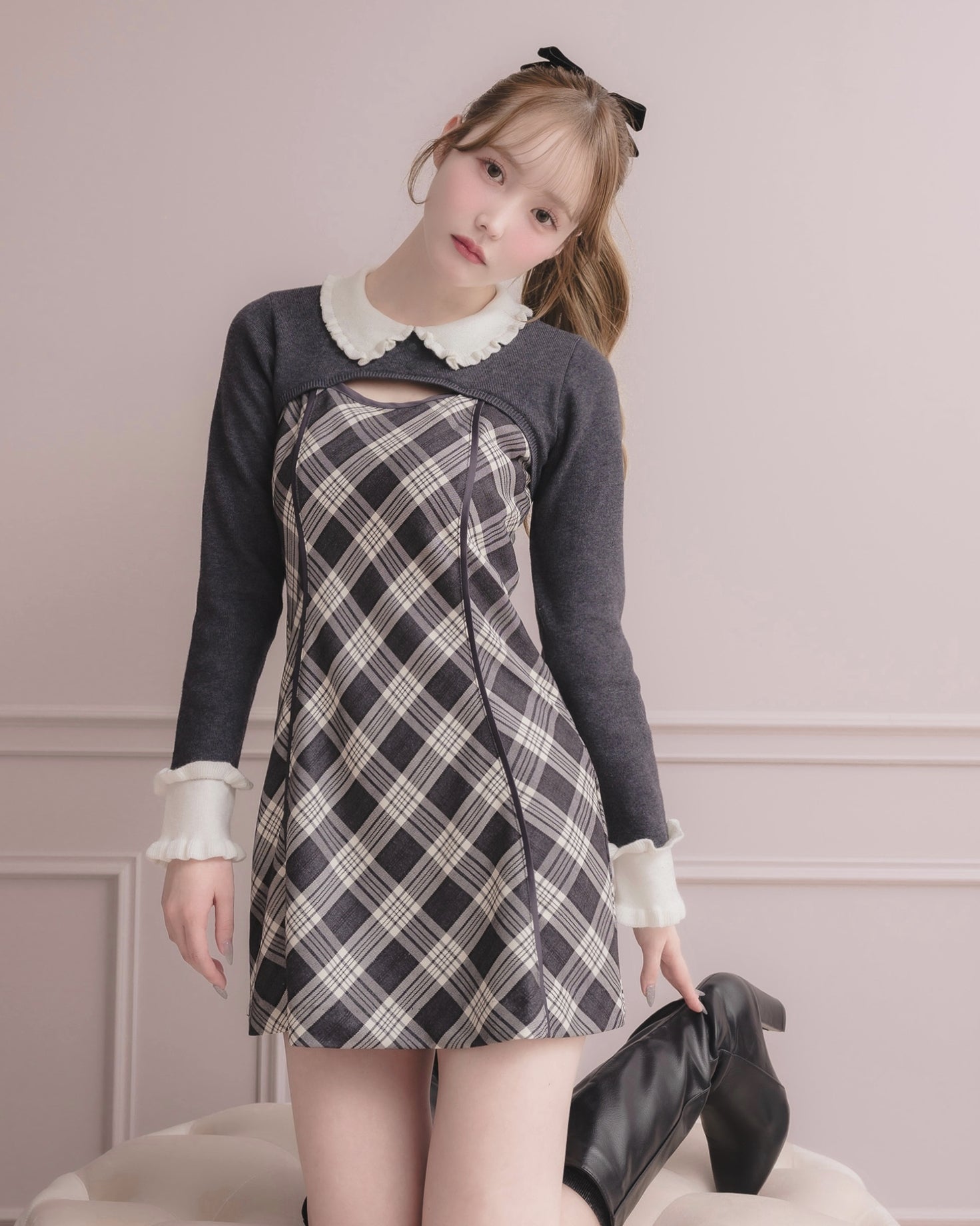 モデル身長：166cm / 着用サイズ：Sサイズ/ 着用カラー：チャコール