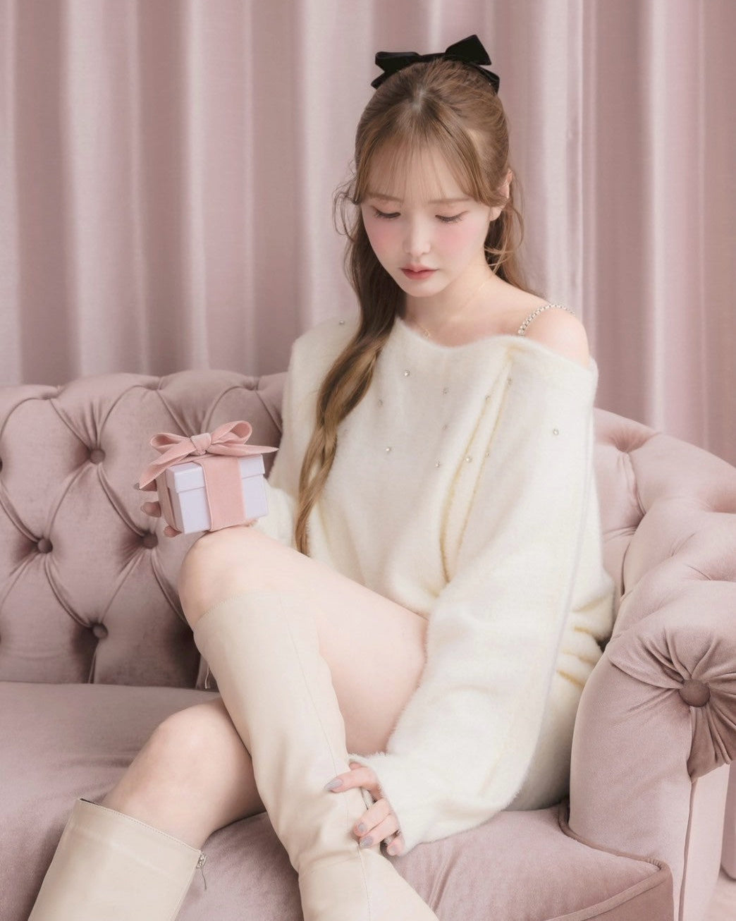 モデル身長：166cm / 着用カラー：アイボリー