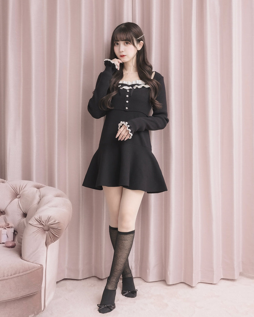 モデル身長：159cm / 着用カラー：ブラック×ブラック