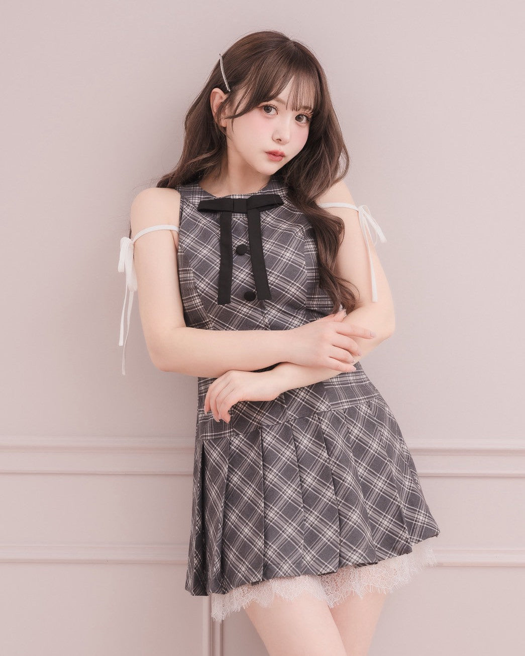 モデル身長：151cm / 着用サイズ：Sサイズ/ 着用カラー：グレーチェック
