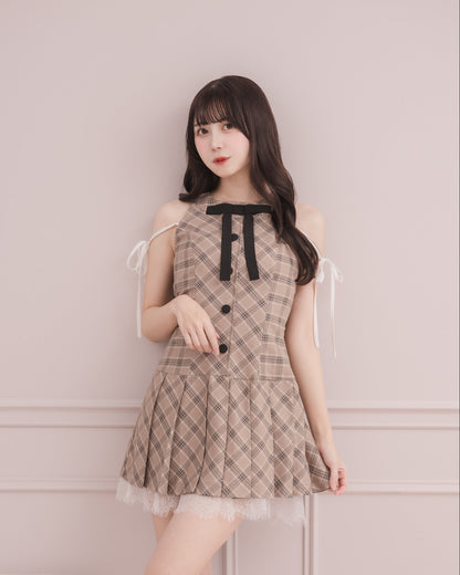 モデル身長：159cm / 着用サイズ：Mサイズ/ 着用カラー：ベージュチェック