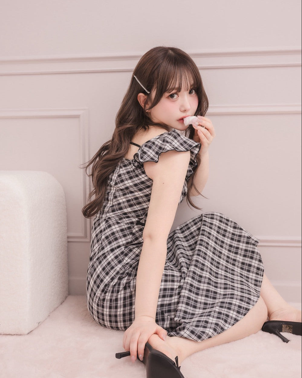 モデル身長：151cm / 着用カラー：ホワイトチェック