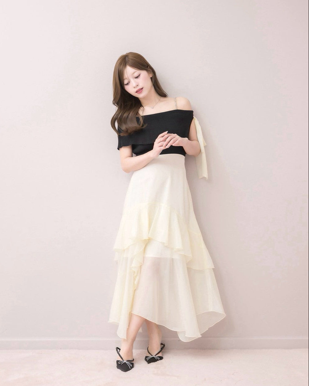 Asymmetric Chiffon Panel Dress – DOLCELICHE（ドルチェリーチェ）