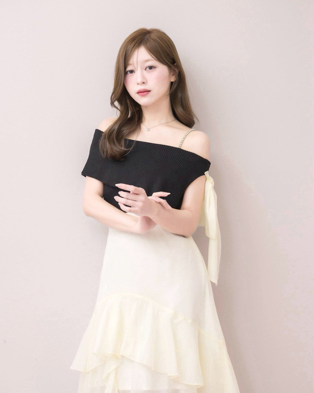 Asymmetric Chiffon Panel Dress – DOLCELICHE（ドルチェリーチェ）