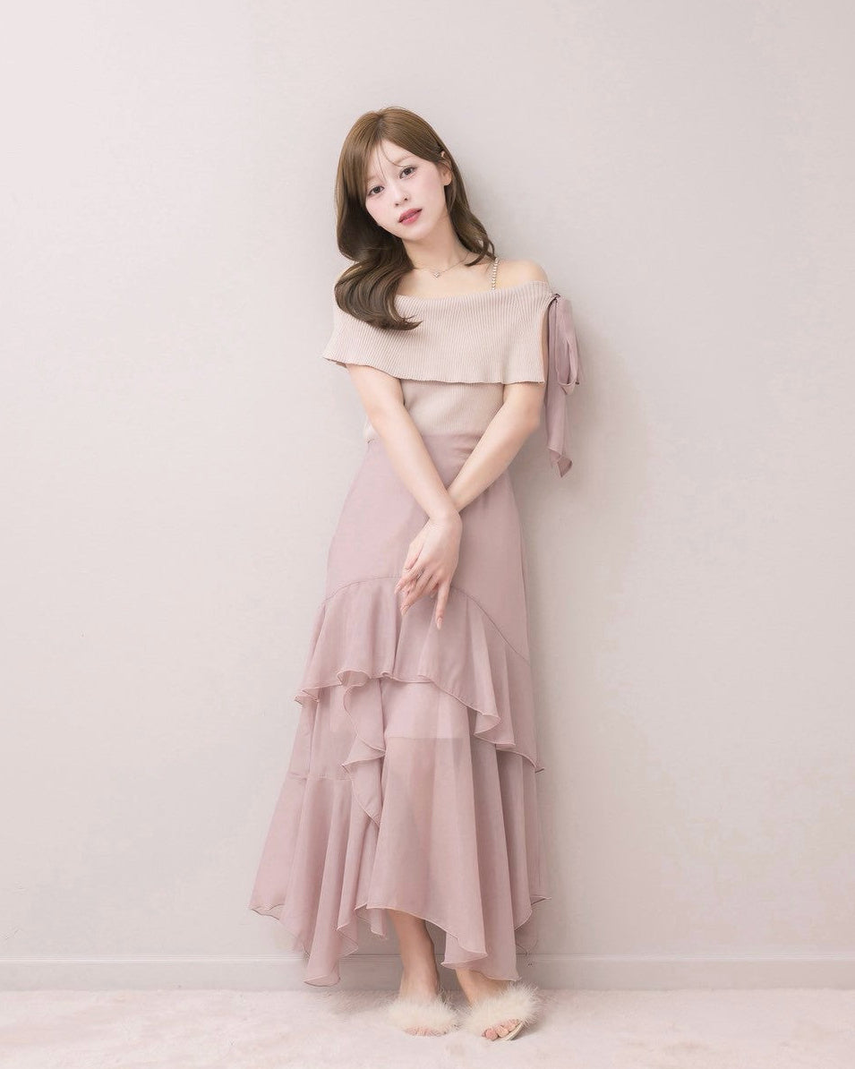 Asymmetric Chiffon Panel Dress – DOLCELICHE（ドルチェリーチェ）