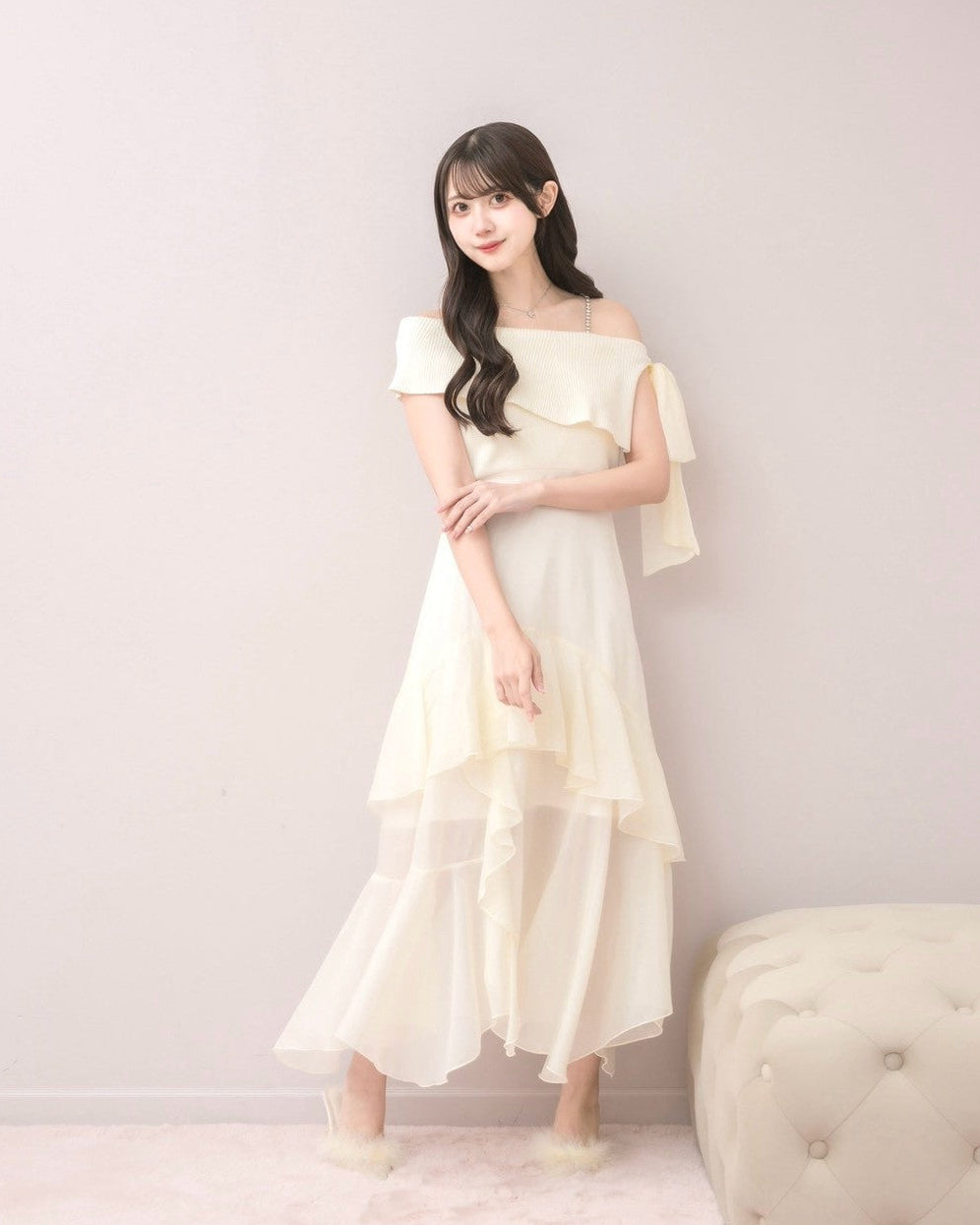 Asymmetric Chiffon Panel Dress – DOLCELICHE（ドルチェリーチェ）