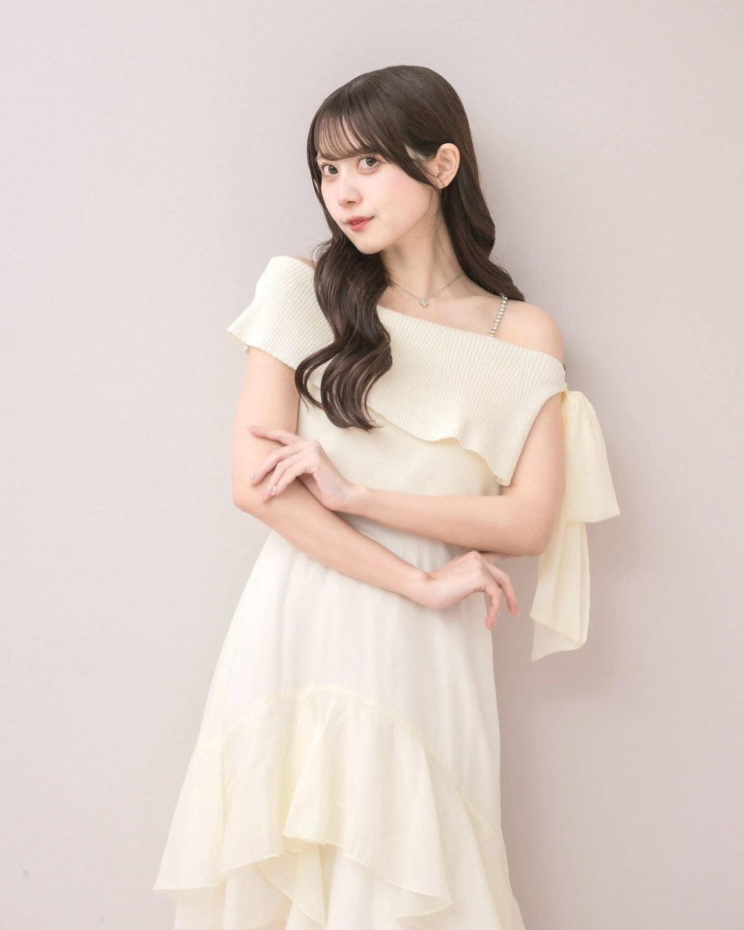 Asymmetric Chiffon Panel Dress – DOLCELICHE（ドルチェリーチェ）