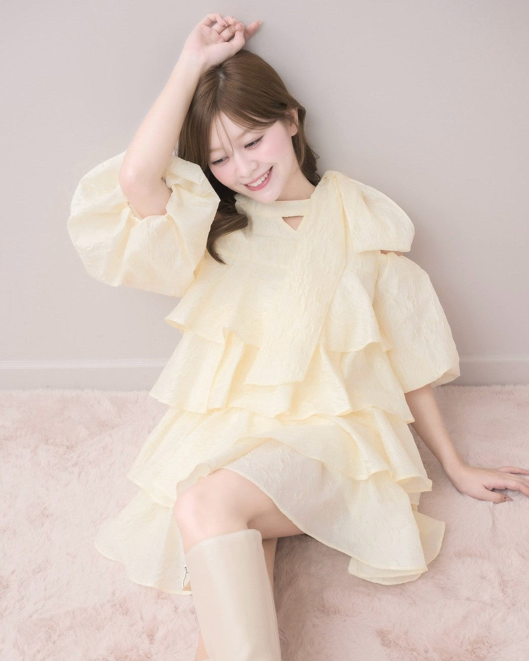 モデル身長：155cm / 着用カラー：バニラ