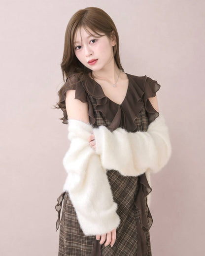 モデル身長：155cm / 着用カラー：ブラウンチェック