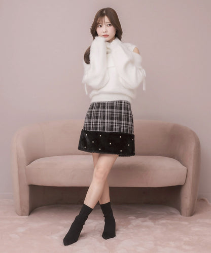 モデル身長：160cm / 着用カラー：アイボリーチェック
