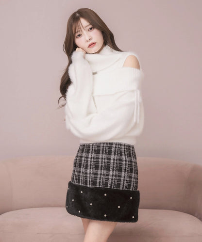 モデル身長：160cm / 着用カラー：ブラックチェック
