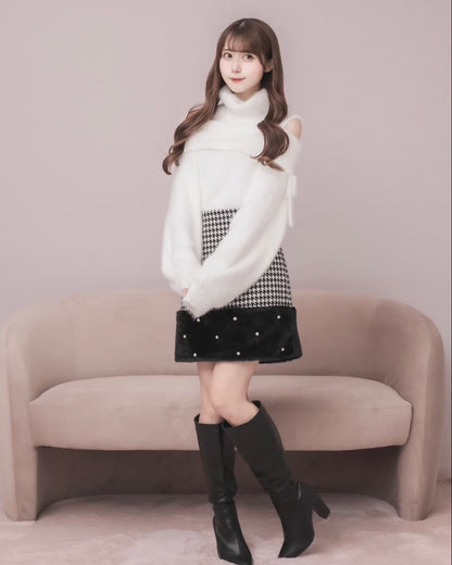 モデル身長：159cm / 着用カラー：ブラック×ホワイト