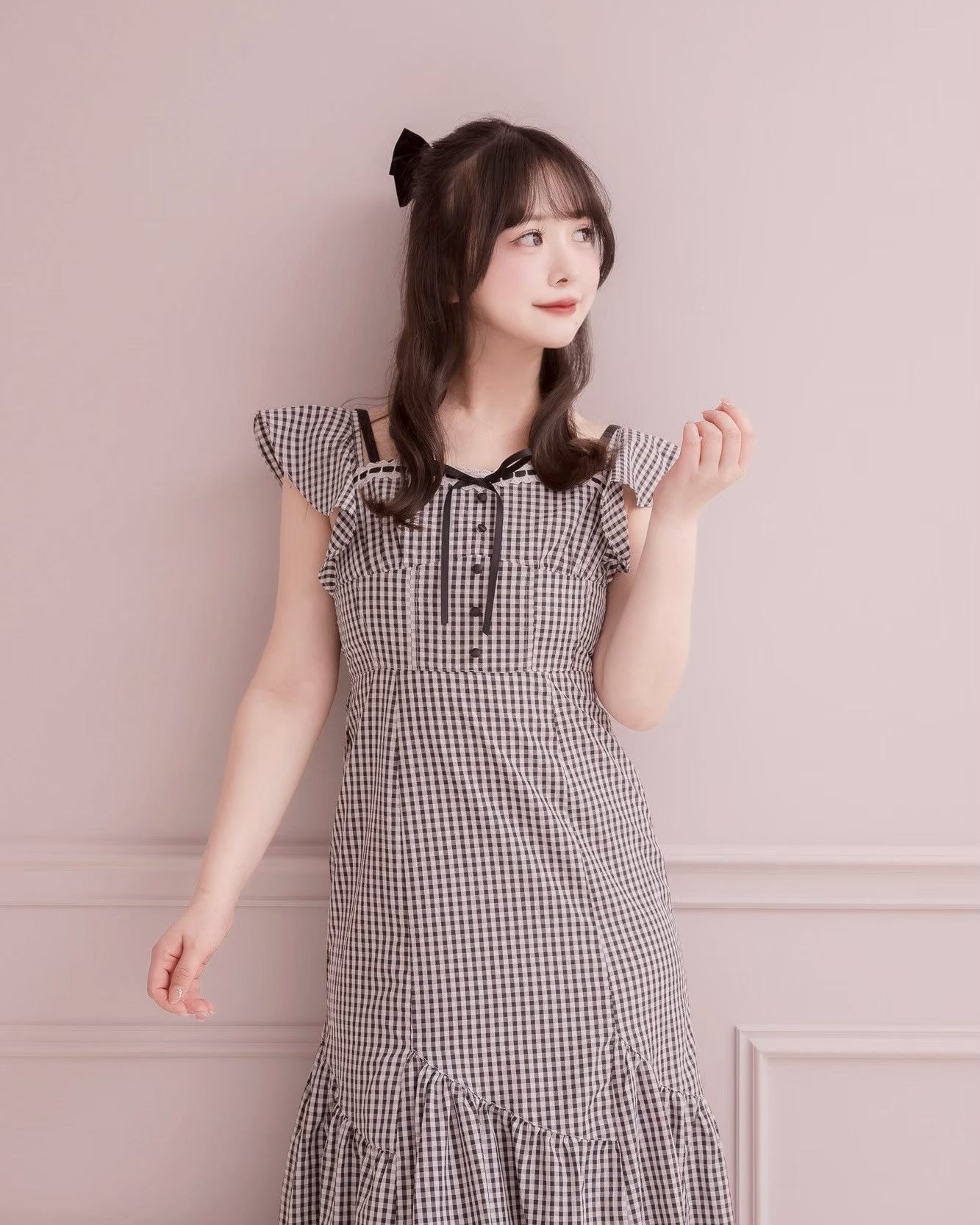 モデル身長：151cm / 着用カラー：ブラックチェック