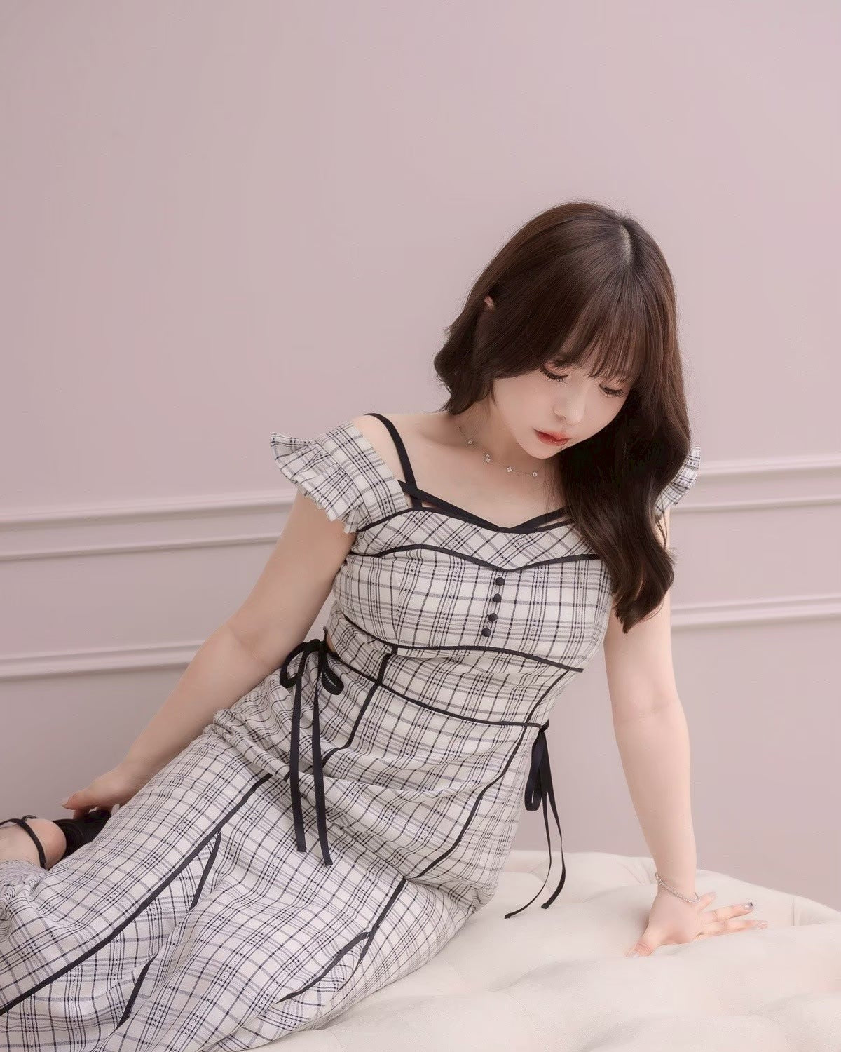 DOLCELICHE ドルチェリーチェ カットワークワンピース グレーチェック Cutwork Dress – DOLCELICHE（ドルチェリーチェ）