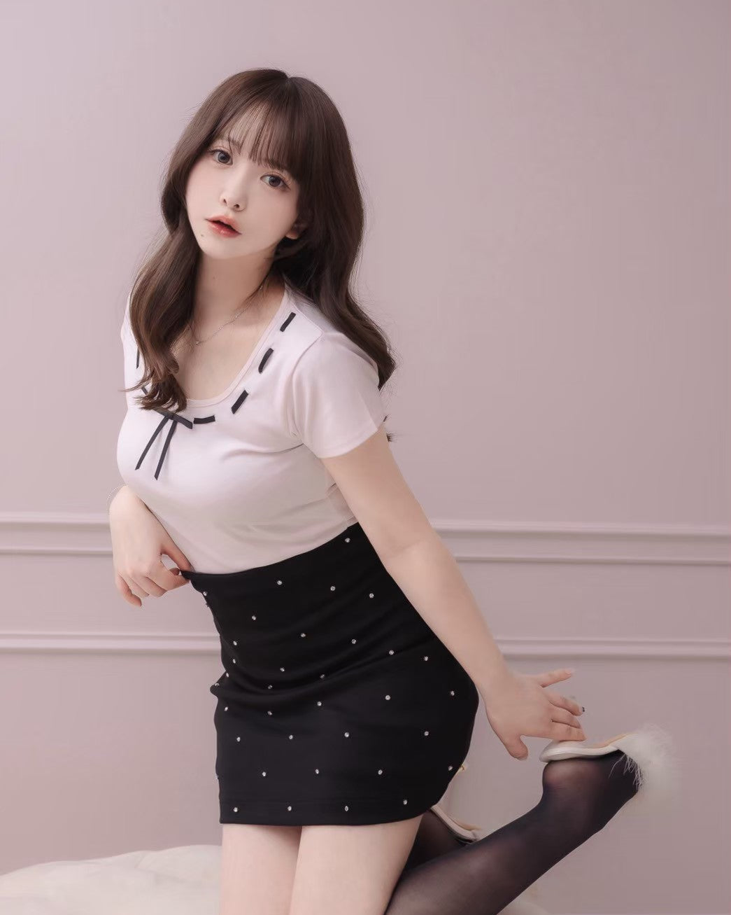 モデル身長：151cm / 着用カラー：ピンク×ブラック