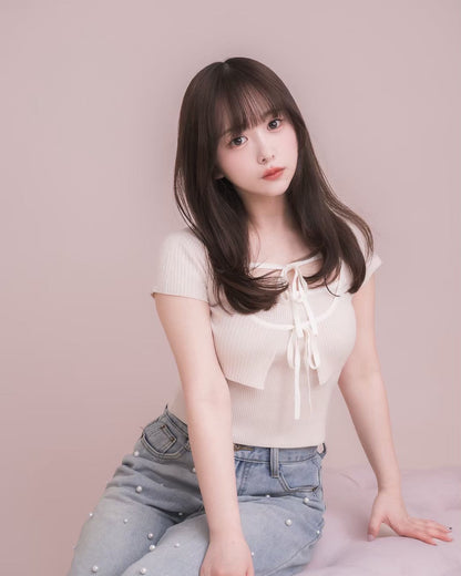 モデル身長：153cm / 着用カラー：ピンクベージュ×アイボリー