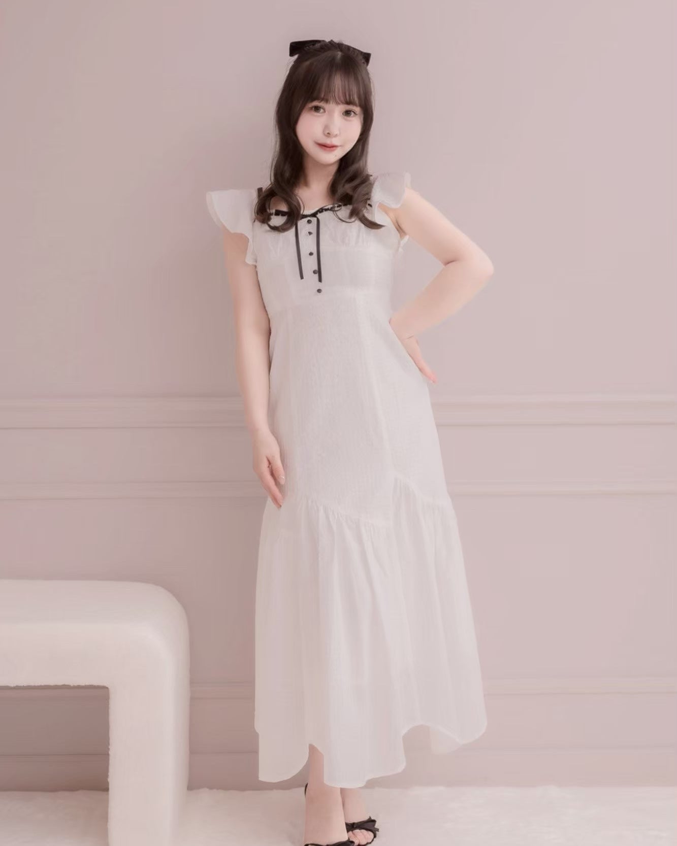 モデル身長：151cm / 着用カラー：ホワイトチェック