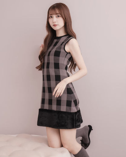 Fur Check Mini Knit Dress