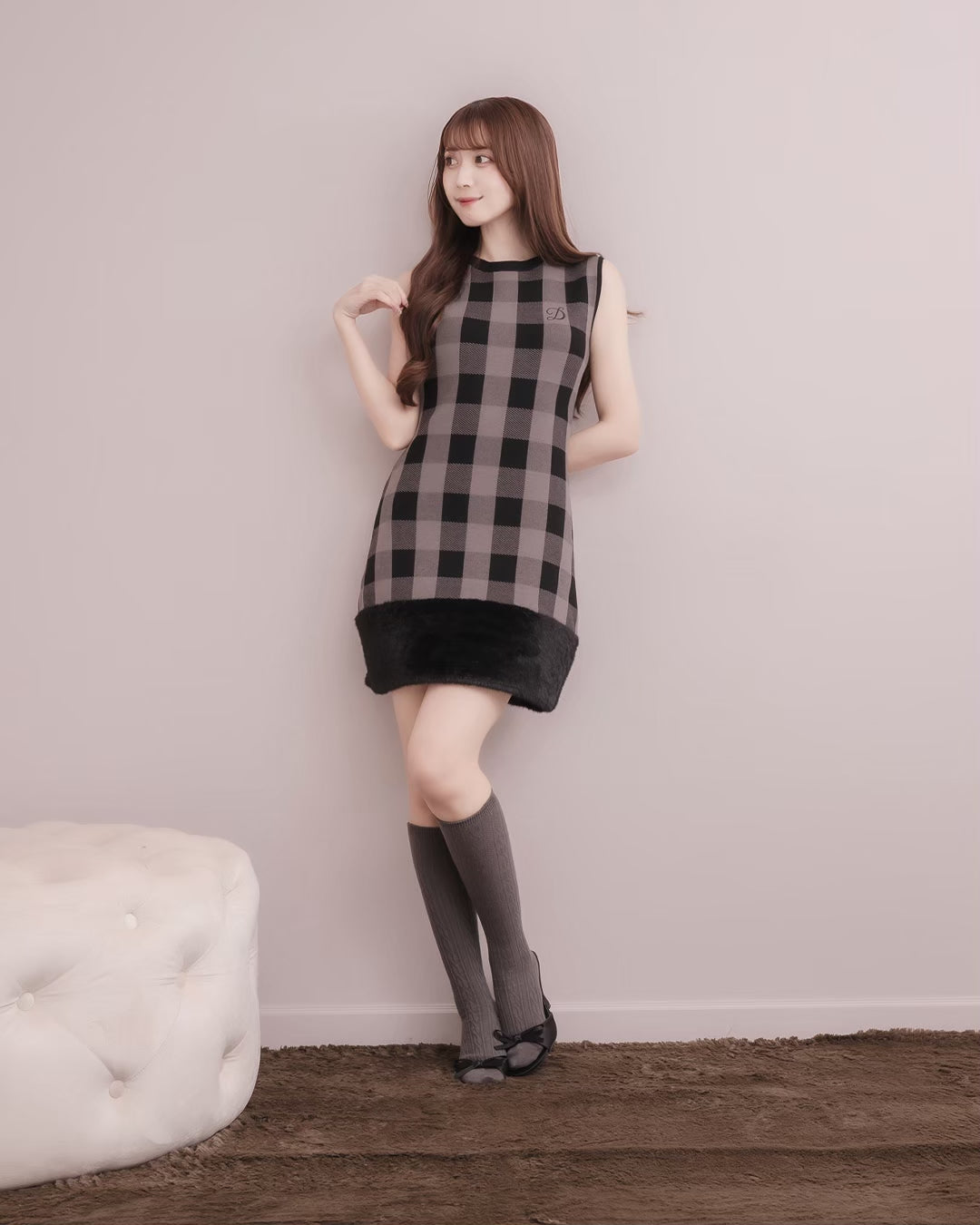 Fur Check Mini Knit Dress