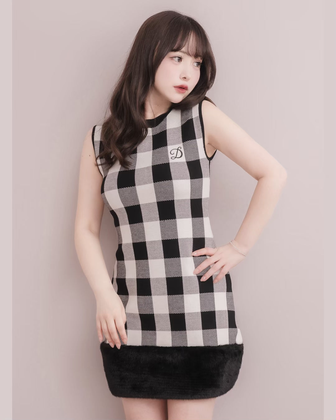 Fur Check Mini Knit Dress