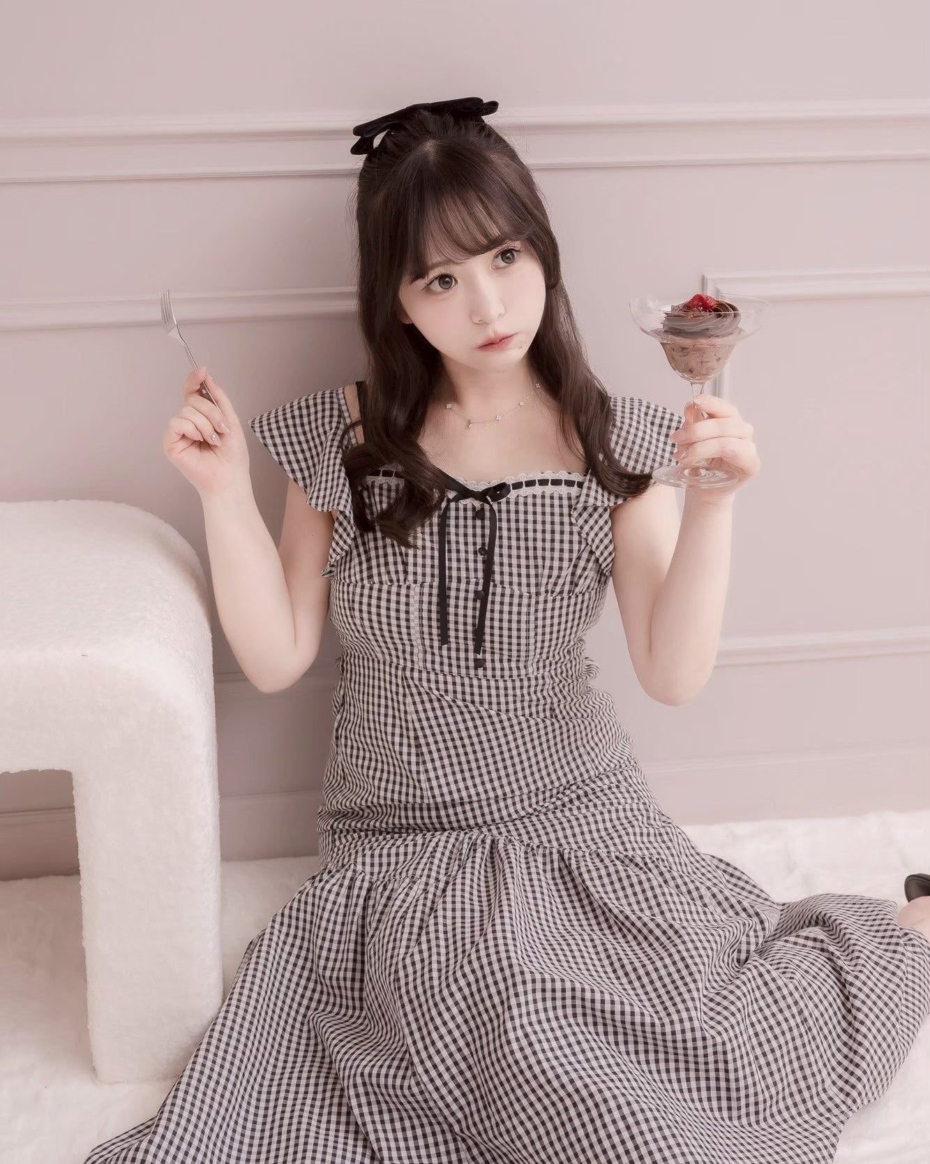 モデル身長：151cm / 着用カラー：ブラックチェック