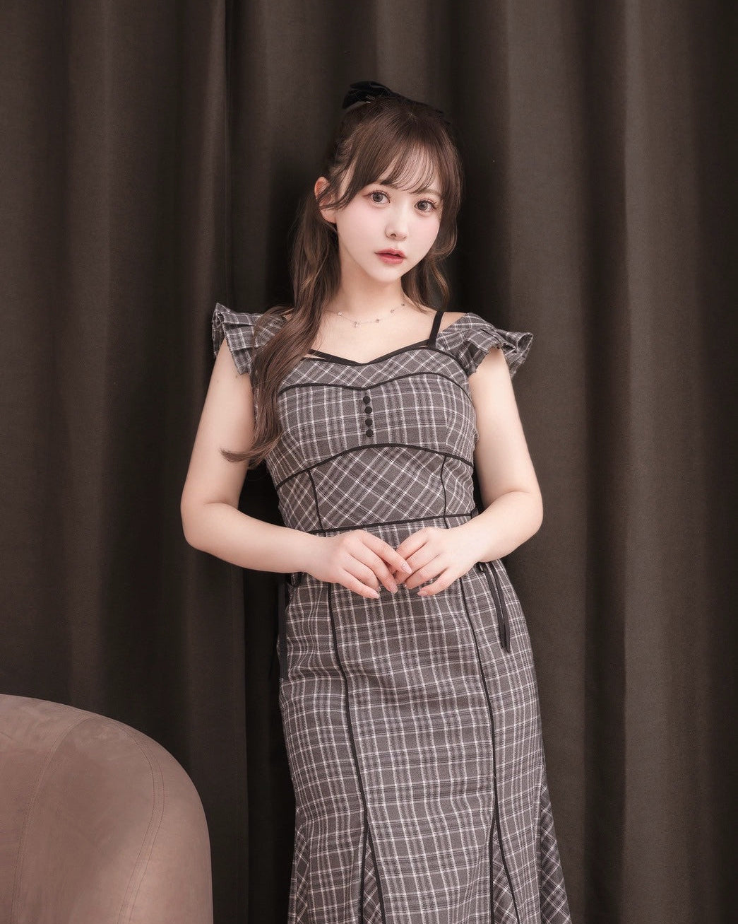 モデル身長：151cm / 着用カラー：グレーチェック