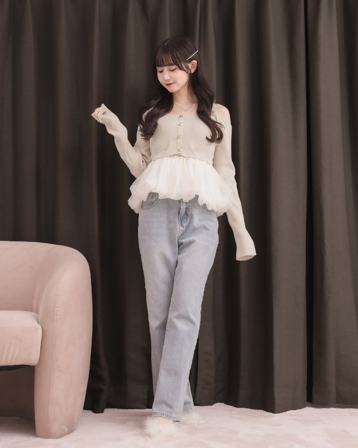 モデル身長：159cm / 着用カラー：ベージュ