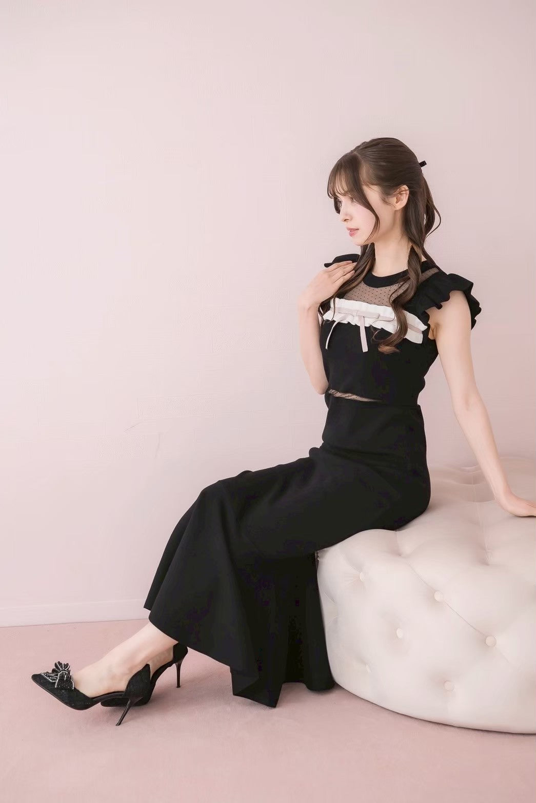 Polka Dot Tulle Frill Knit Dress