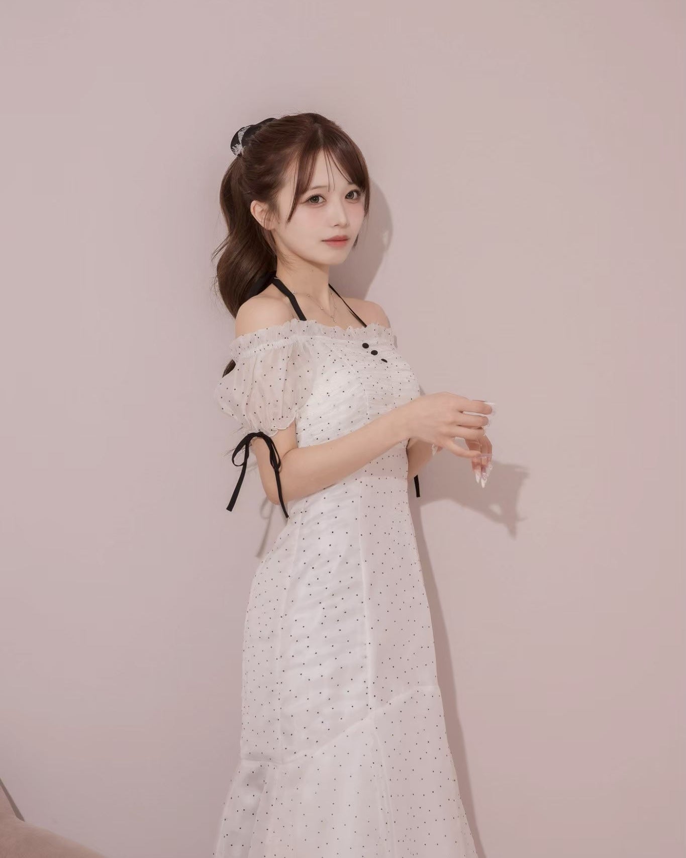 モデル身長：157cm / 着用カラー：ホワイトドット