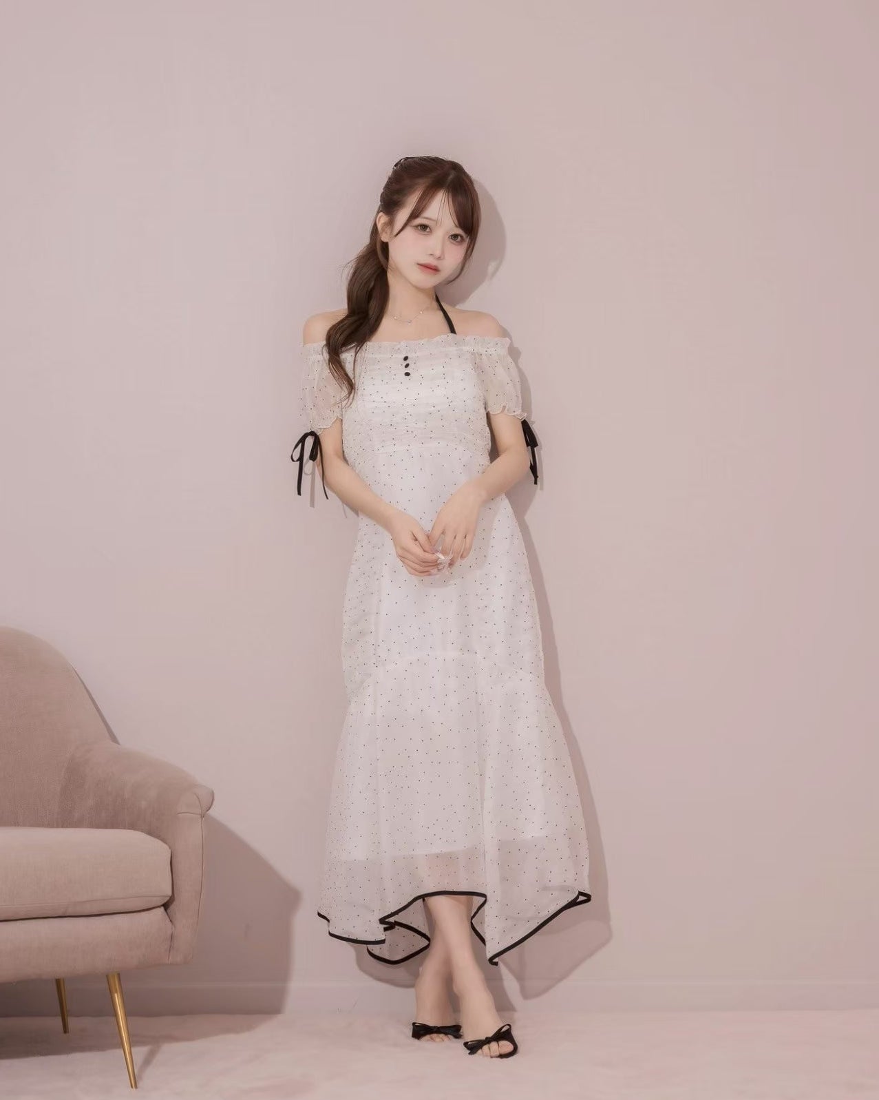 モデル身長：157cm / 着用カラー：ホワイトドット