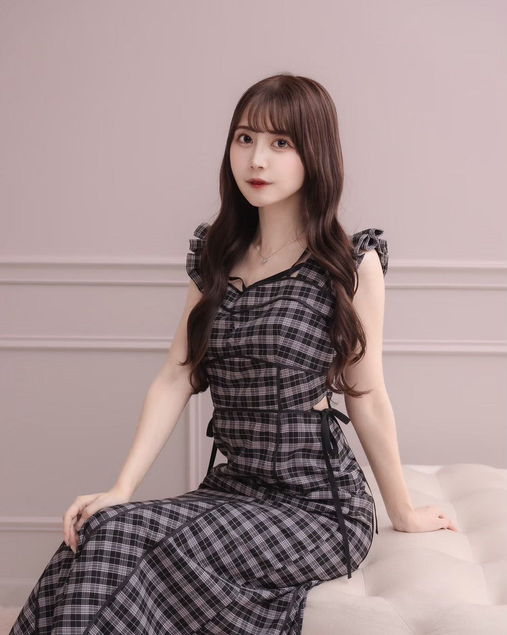 モデル身長：159cm / 着用カラー：グレーチェック